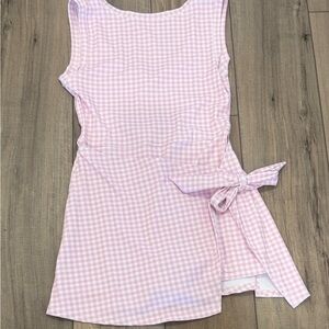 Pink Gingham Sleeveless Dress with Bow